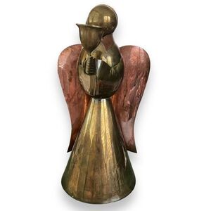 Vintage Brass and Copper Tabletop Angel Taper Candle Holder Large